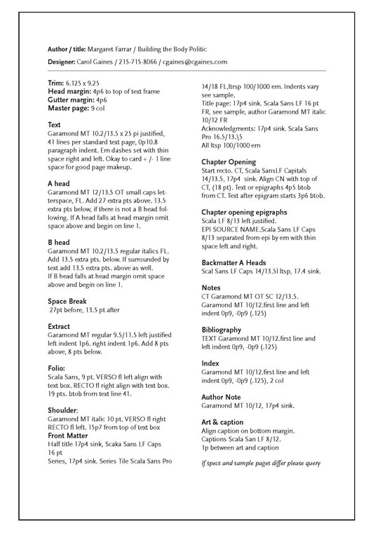 Text design spec sheet